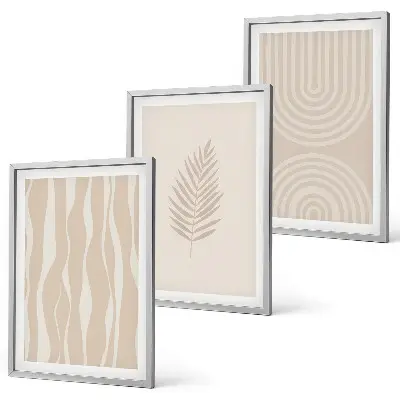 Set di 3 quadri con motivi vegetali beige