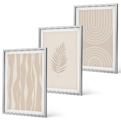 Set di 3 quadri motivi vegetali beige