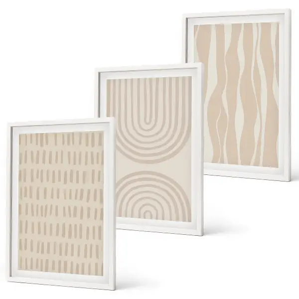 Set di 3 quadri con motivi astratti sui toni del beige