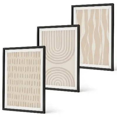 Set di 3 quadri con motivi astratti sui toni del beige