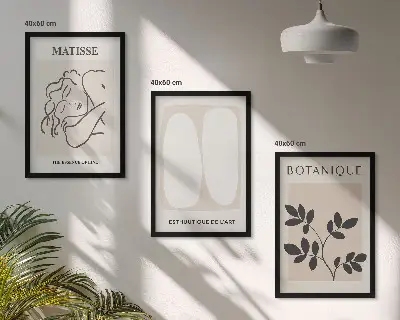 Set di 3 quadri con stampe di piante in stile Matisse