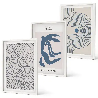 Set di 3 quadri con linee blu astratte