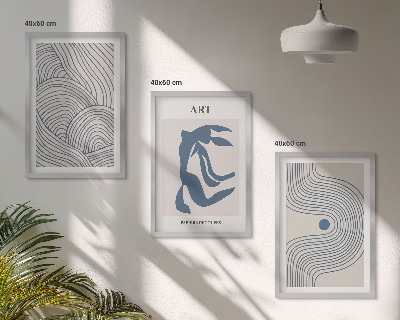 Set di 3 quadri Linee blu astratte