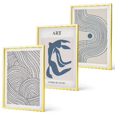 Set di 3 quadri con linee blu astratte