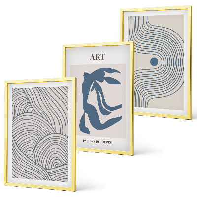 Set di 3 quadri Linee blu astratte