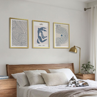 Set di 3 quadri Linee blu astratte