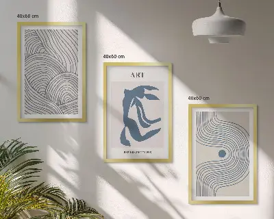 Set di 3 quadri con linee blu astratte