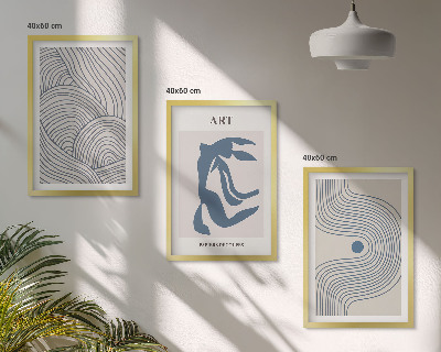 Set di 3 quadri Linee blu astratte