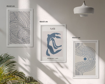 Set di 3 quadri Linee blu astratte