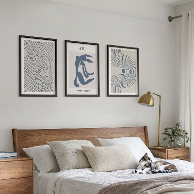 Set di 3 quadri Linee blu astratte