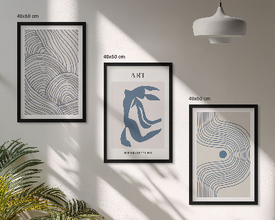 Set di 3 quadri Linee blu astratte