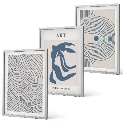 Set di 3 quadri con linee blu astratte