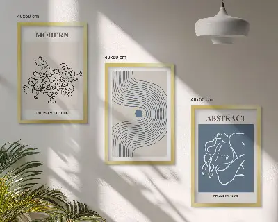 Composizione di quadri con stampe di poster astratti di fiori a linee