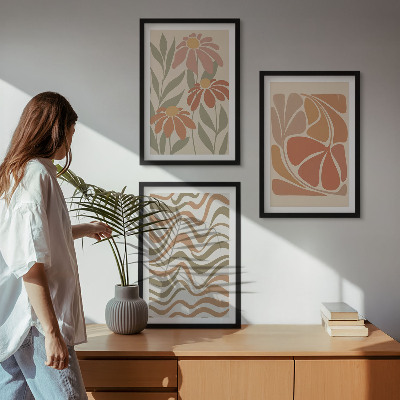 Set di 3 quadri Fiori astratti dai colori pastello