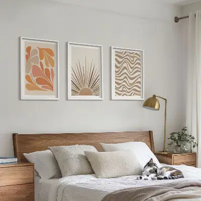 Set di 3 quadri con forme astratte boho dai toni pastello