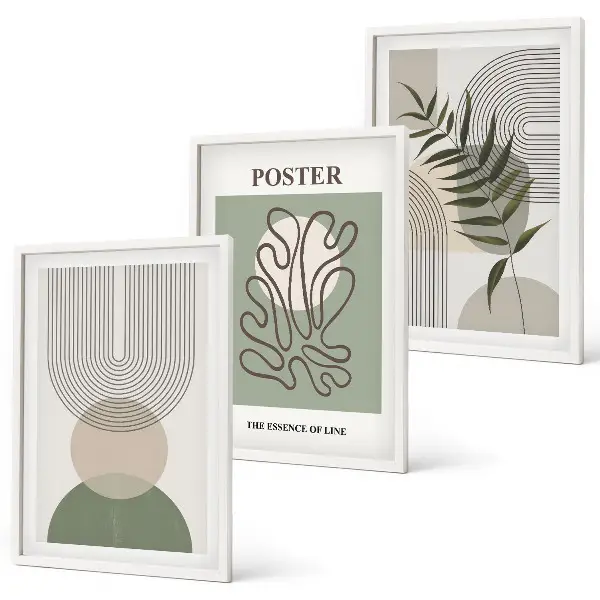 Set di 3 quadri con motivi geometrici botanici