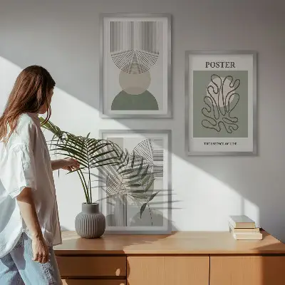 Set di 3 quadri con motivi geometrici botanici