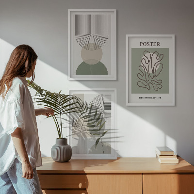 Set di 3 quadri Motivi botanici geometrici