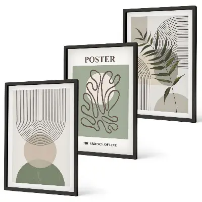 Set di 3 quadri con motivi geometrici botanici