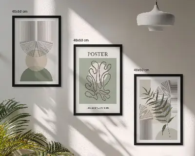 Set di 3 quadri con motivi geometrici botanici
