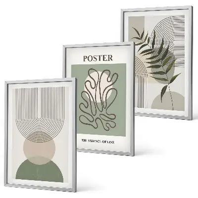 Set di 3 quadri con motivi geometrici botanici