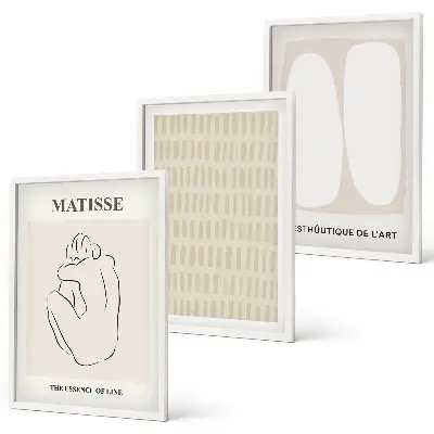 Set di quadri incorniciati con linee e forme nei toni del beige e bianco