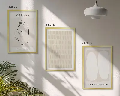 Set di quadri incorniciati con linee e forme nei toni del beige e bianco