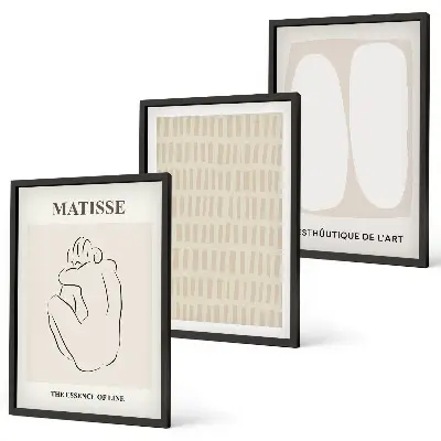 Set di quadri incorniciati con linee e forme nei toni del beige e bianco