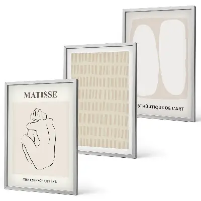 Set di quadri incorniciati con linee e forme nei toni del beige e bianco