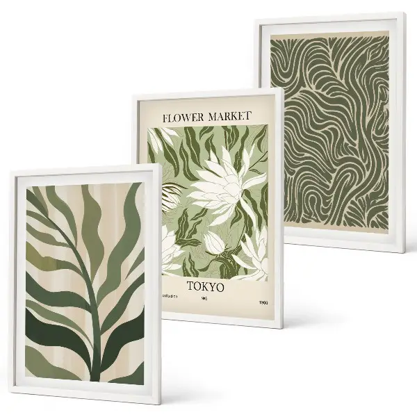 Composizione di quadri decorazioni con motivi floreali in stile boho