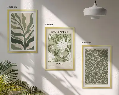 Composizione di quadri decorazioni con motivi floreali in stile boho