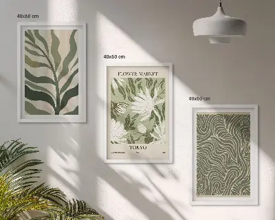 Composizione di quadri decorazioni con motivi floreali in stile boho