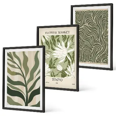 Composizione di quadri decorazioni con motivi floreali in stile boho