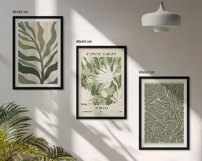 Composizione di quadri decorazioni con motivi floreali in stile boho