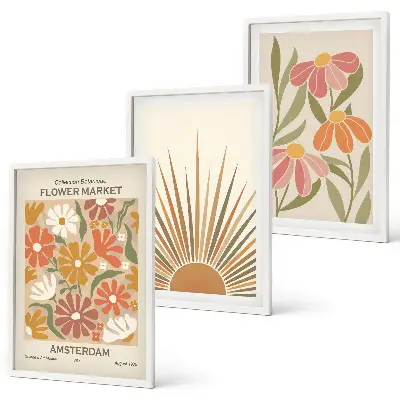 Set di 3 quadri con stampa di girasoli color pastello
