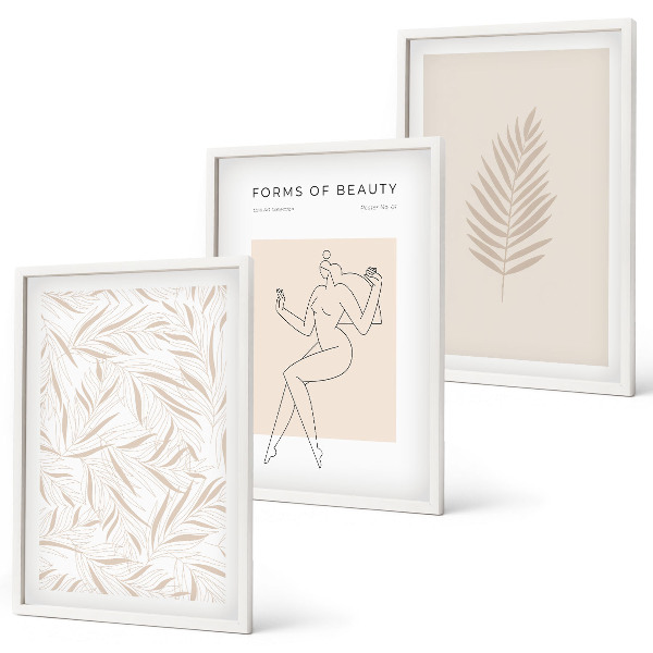 Set di 3 quadri Motivi botanici minimalisti