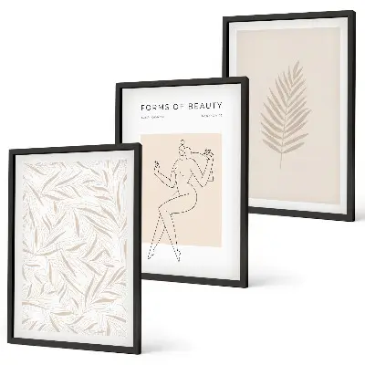 Set di 3 quadri con motivi botanici minimalisti