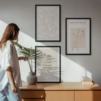 Set di 3 quadri con motivi botanici minimalisti