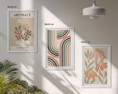 Composizione di quadri con piante astratte dai colori pastello