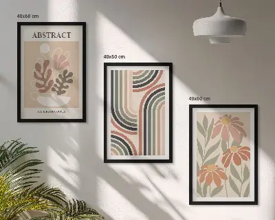 Composizione di quadri con piante astratte dai colori pastello
