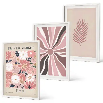 Set di 3 quadri con motivi floreali e geometrici