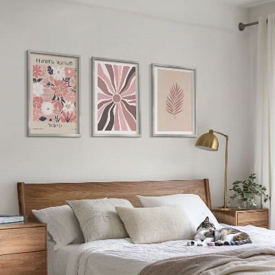 Set di 3 quadri Motivi floreali e geometrici