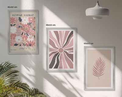 Set di 3 quadri Motivi floreali e geometrici