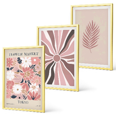 Set di 3 quadri Motivi floreali e geometrici
