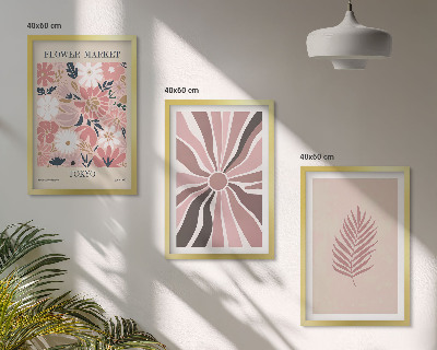 Set di 3 quadri Motivi floreali e geometrici