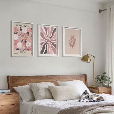 Set di 3 quadri Motivi floreali e geometrici