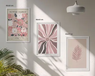 Set di 3 quadri con motivi floreali e geometrici