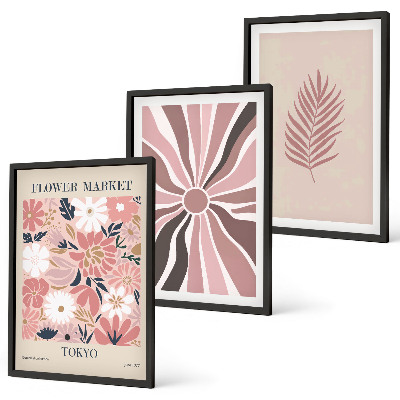 Set di 3 quadri Motivi floreali e geometrici
