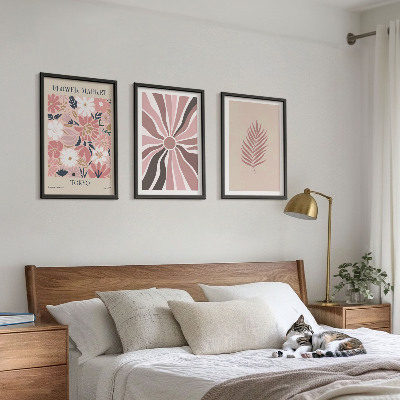 Set di 3 quadri Motivi floreali e geometrici