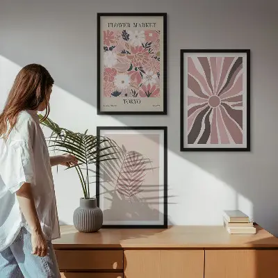 Set di 3 quadri con motivi floreali e geometrici